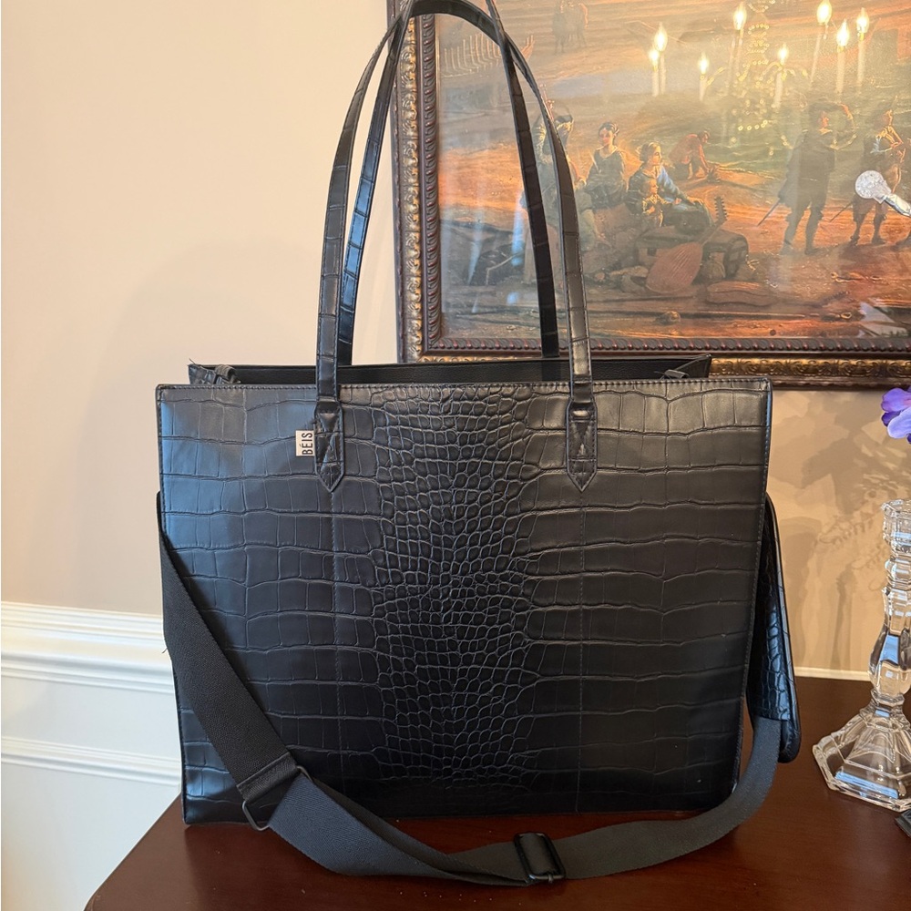 BEIS Work Tote in Black Croc